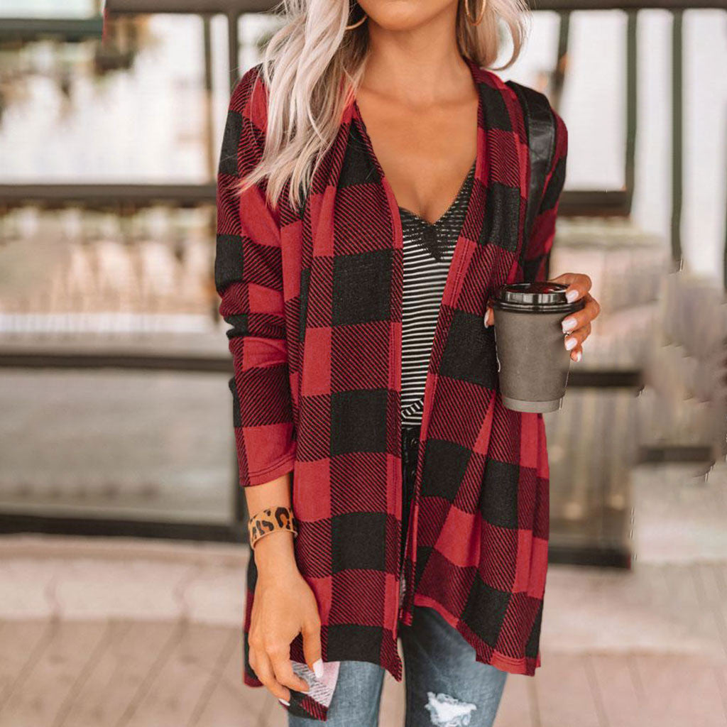 Plaid long sleeve cardigan jacket