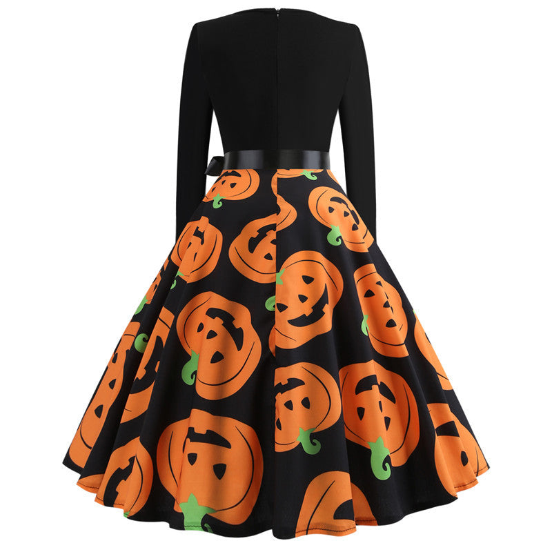 Halloween Print Long Sleeve Dress