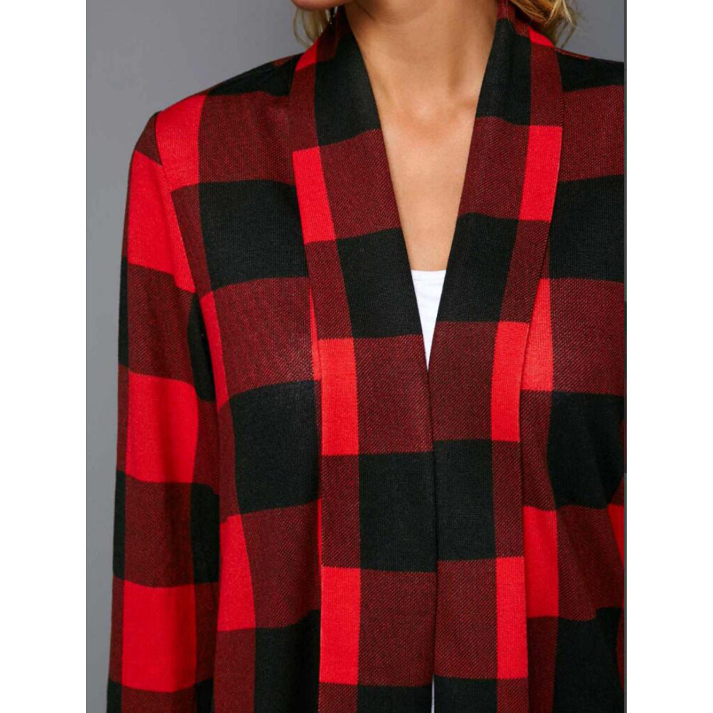 Plaid long sleeve cardigan jacket