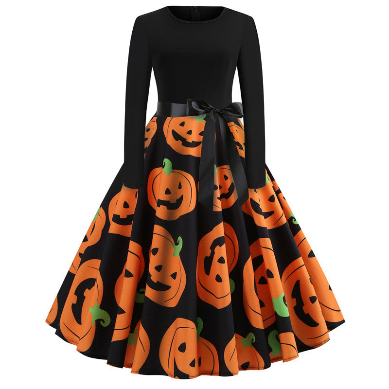 Halloween Print Long Sleeve Dress