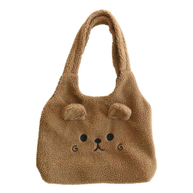 Lamb Wool Large Capacity Plush Embroidery Shopping Bag