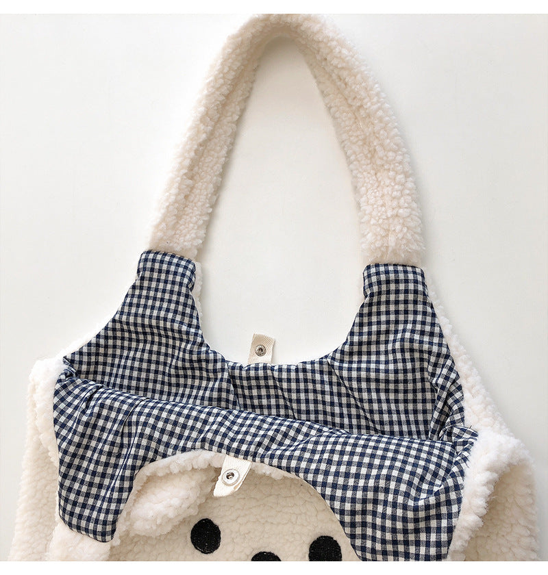 Lamb Wool Large Capacity Plush Embroidery Shopping Bag