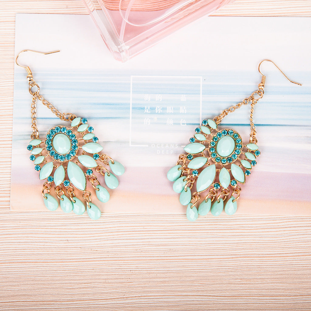 Blue Diamond Acrylic Earrings Tassel Earrings