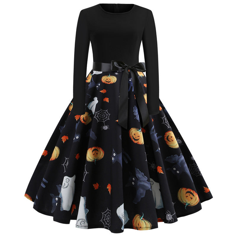 Halloween Print Long Sleeve Dress