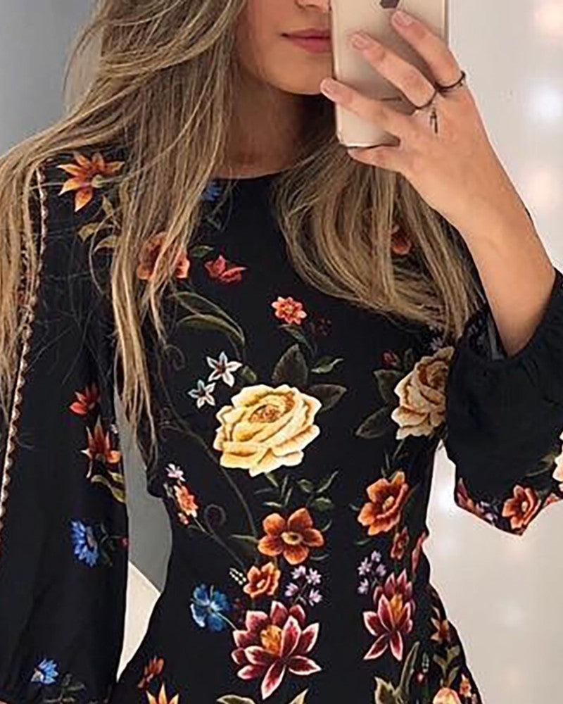 Printed long sleeve dress