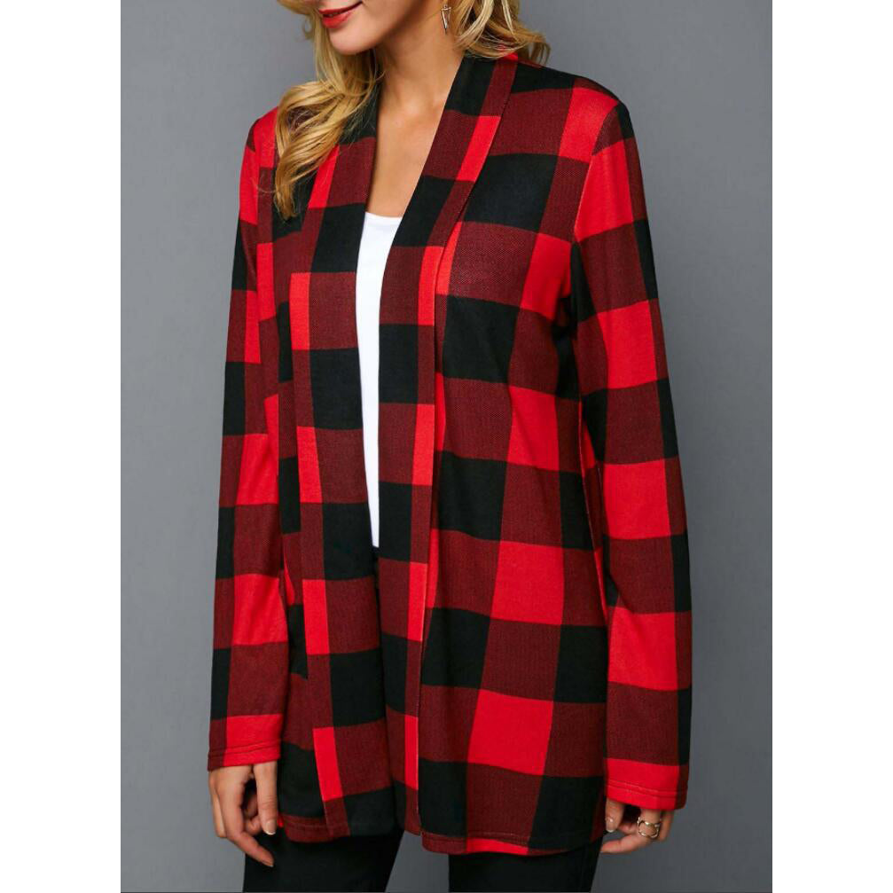 Plaid long sleeve cardigan jacket