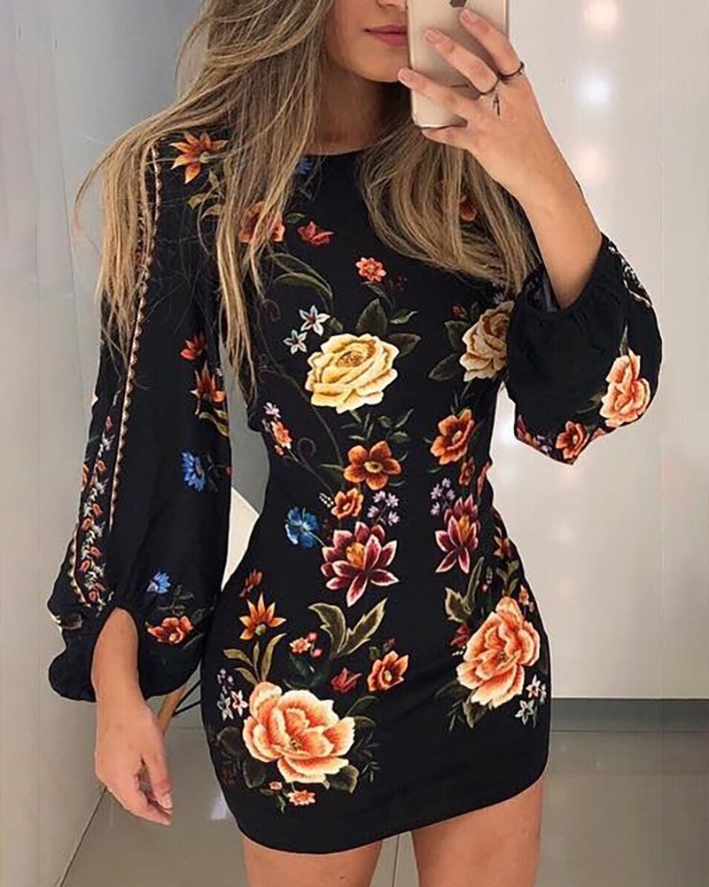 Printed long sleeve dress