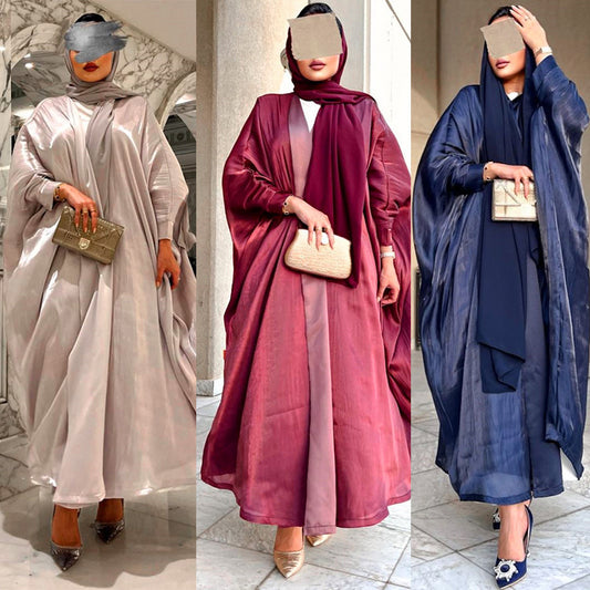 Muslim Bright Silk Satin Batwing Sleeve Robe