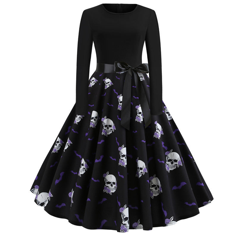 Halloween Print Long Sleeve Dress