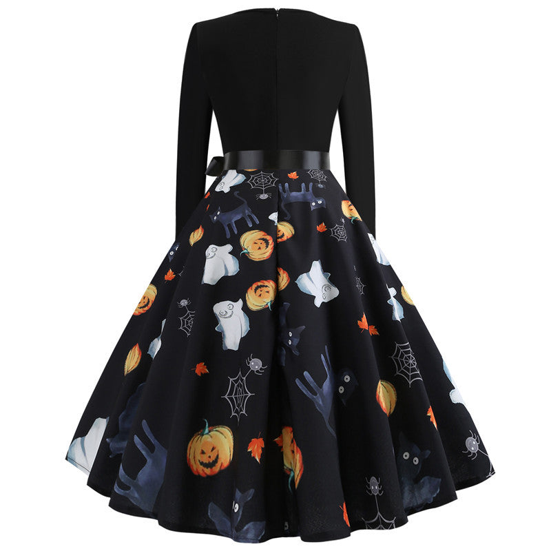 Halloween Print Long Sleeve Dress