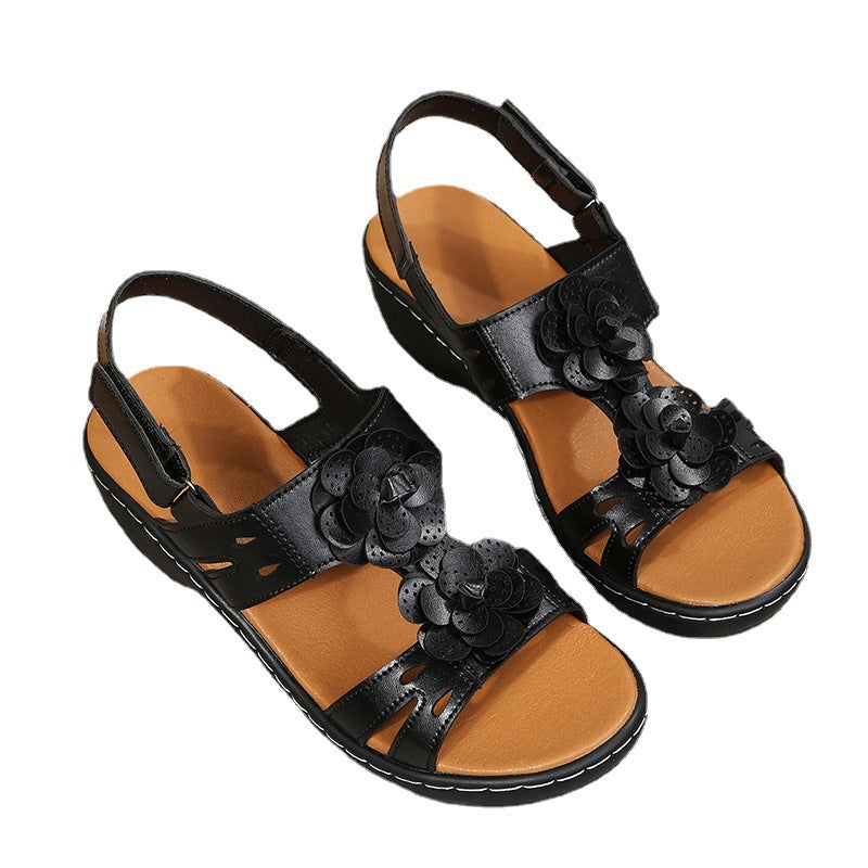 Women's Fashion Casual Retro Floral Slope Heel Sandals