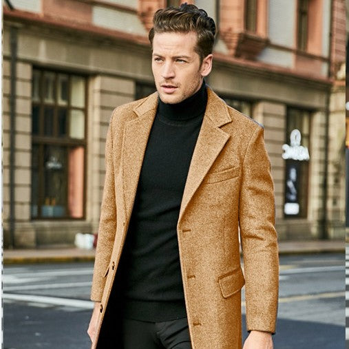 Men's Long Sleeve Woolen Coat