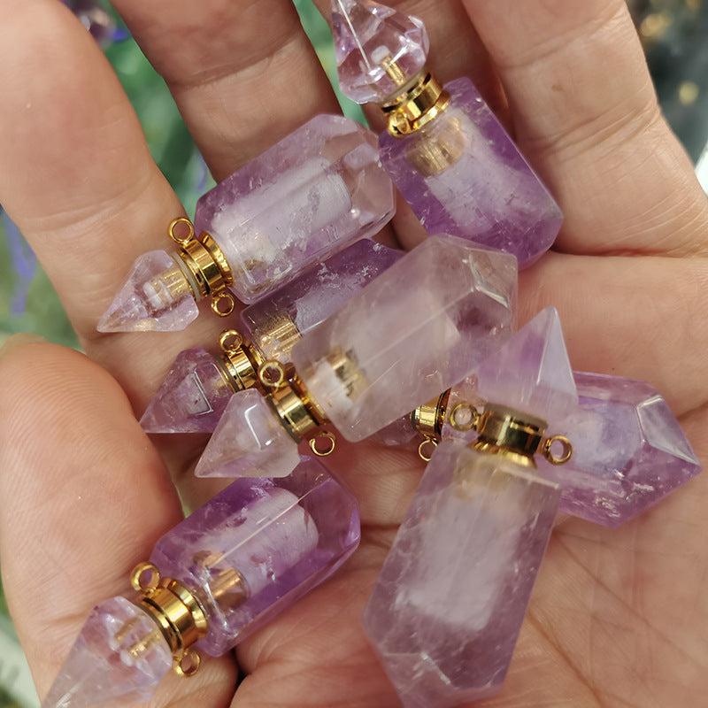 Natural Crystal Perfume Bottle Chain Pendant