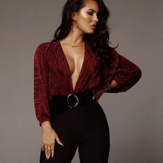 V-neck long sleeve jumpsuit