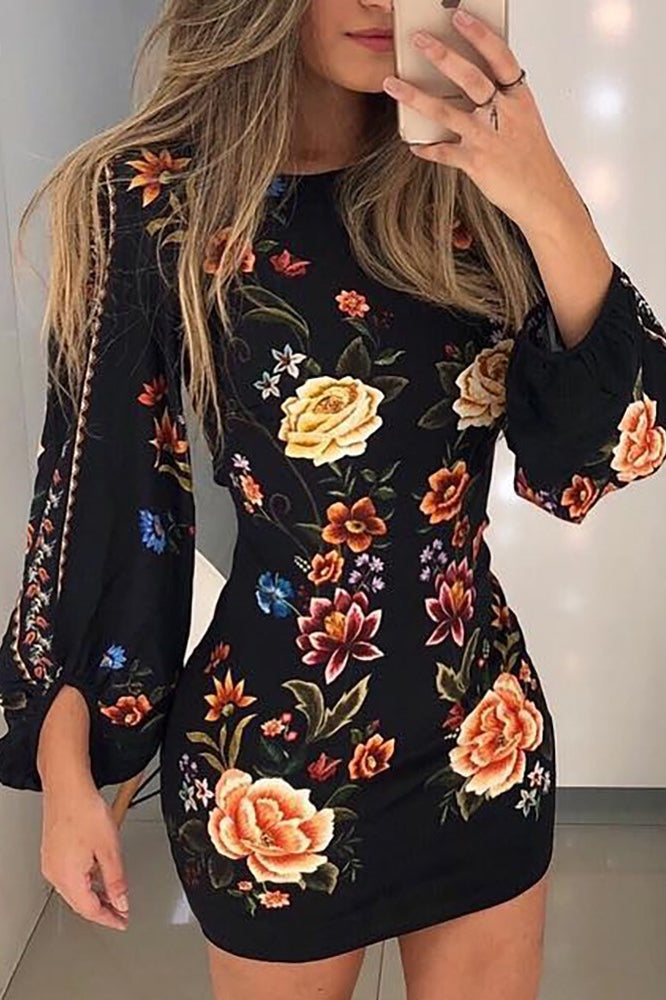 Printed long sleeve dress