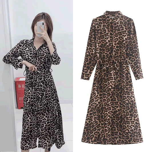 Printed retro long sleeve dress