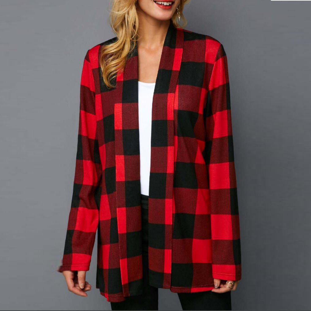 Plaid long sleeve cardigan jacket