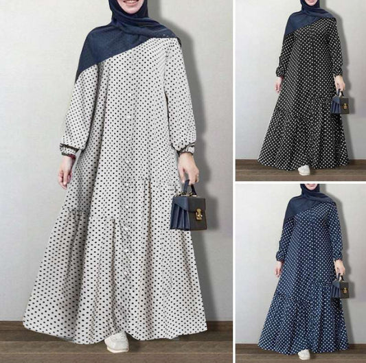 Polka Dot Ruffled Loose Large Sleeve Long Sleeve Dress