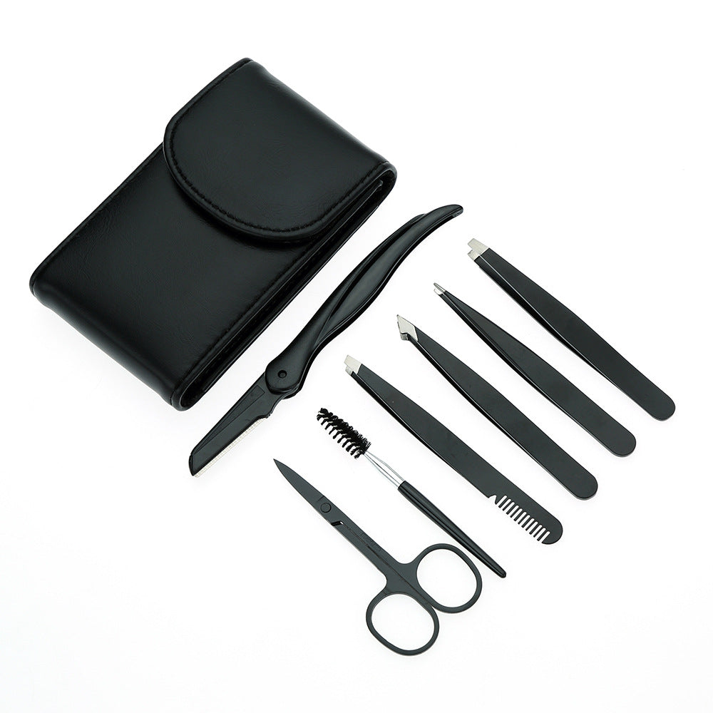 Stainless Steel Eyebrow Clip Black Tweezers Set