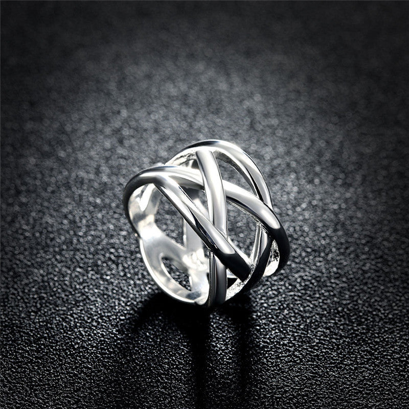 Fashion Simple Fishnet Ring Personality Silver Plated Women