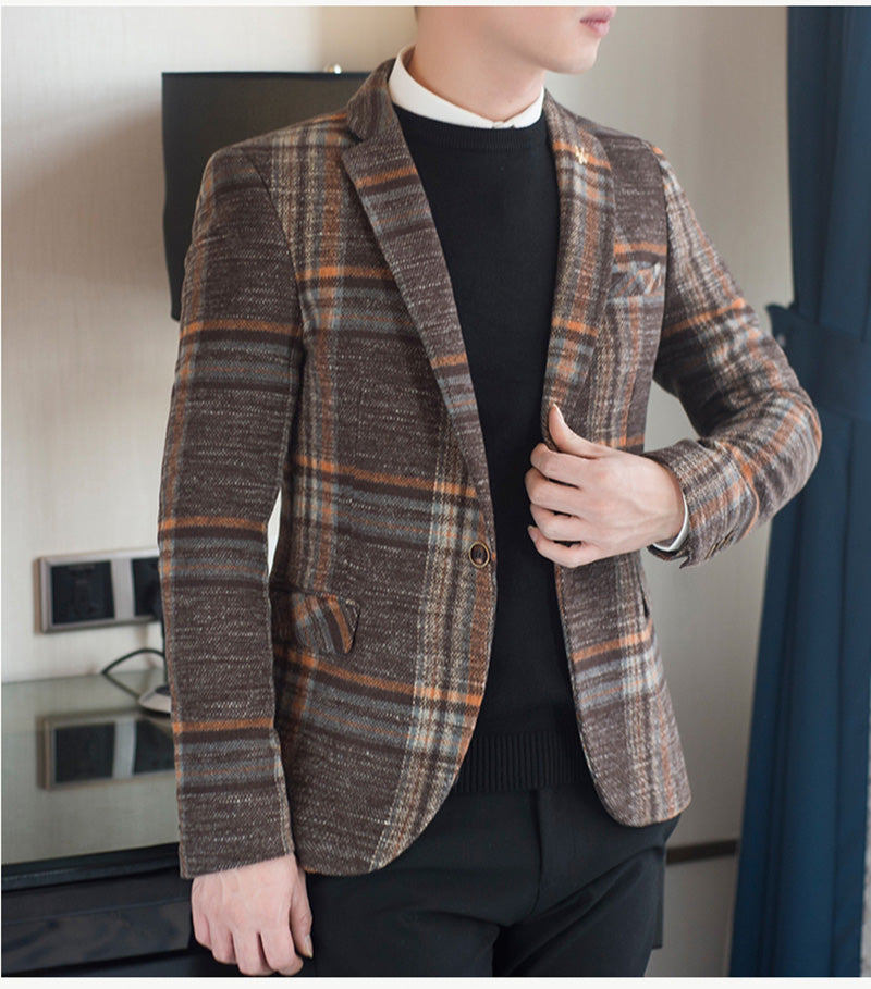 Men Blazer Slim Fit Designs Male Plaid Blazer