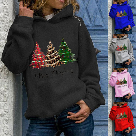 Christmas Merry Christmas Christmas tree hooded sweater large size loose top