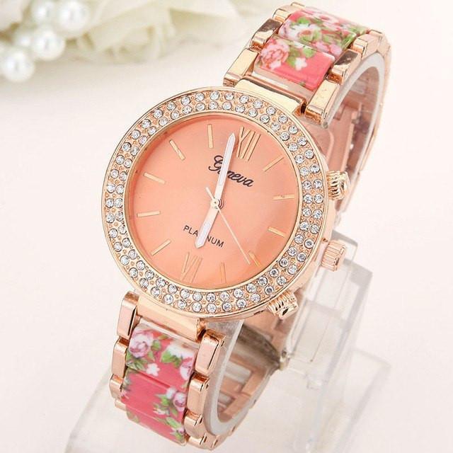 New Double Row Drill  Ceramic Alloy Geneva Watch Print Female Foreign Trade Watch