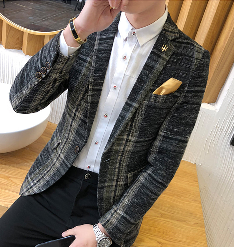 Men Blazer Slim Fit Designs Male Plaid Blazer