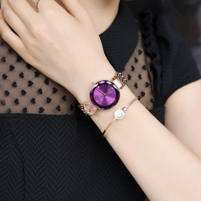 Cutting surface crown quartz female watch