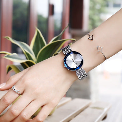 Cutting surface crown quartz female watch