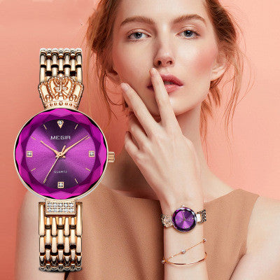 Cutting surface crown quartz female watch