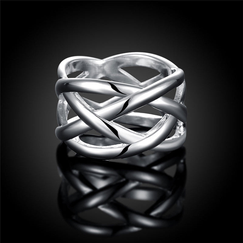 Fashion Simple Fishnet Ring Personality Silver Plated Women