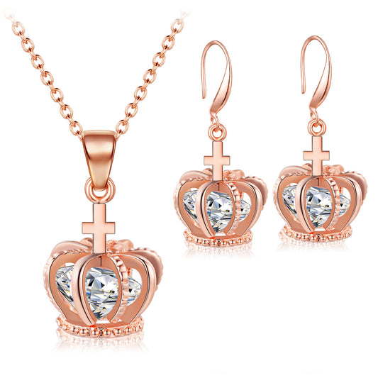 Zircon Crown Jewelry Set Earrings Pendant Jewelry Two-piece Christmas Gifts Europe