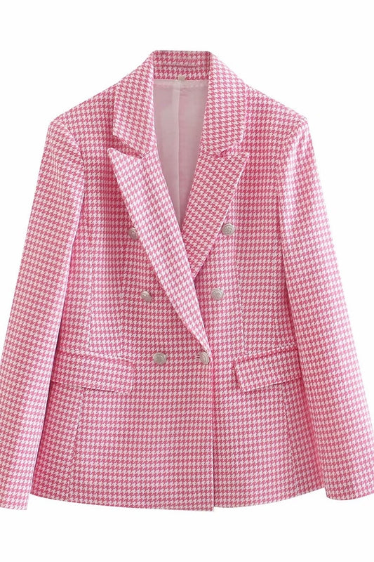 Fashion Houndstooth Slim-fit Casual Blazer