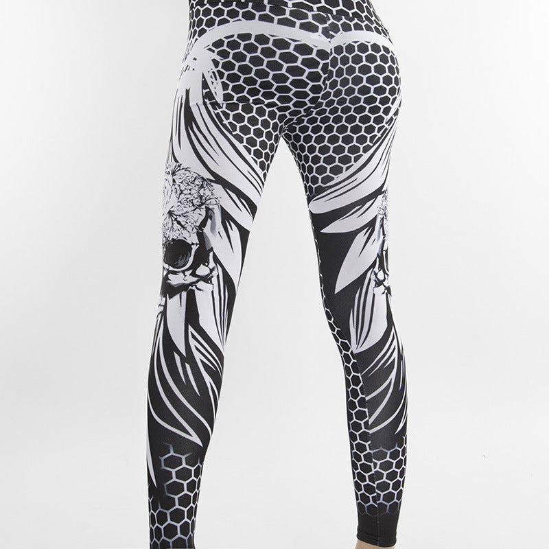 Honeycomb Skull Fitness Legging Ensfarvet Sexet Modeprint Leggings Polyester Vinger Højtaljet Kvinder Legging 