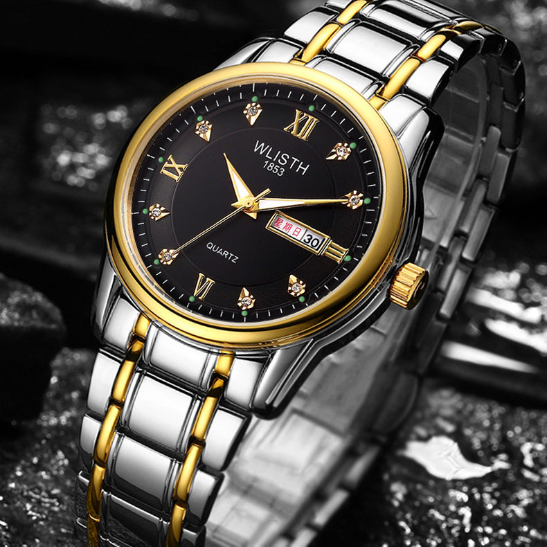 Double calendar quartz watch retro watch