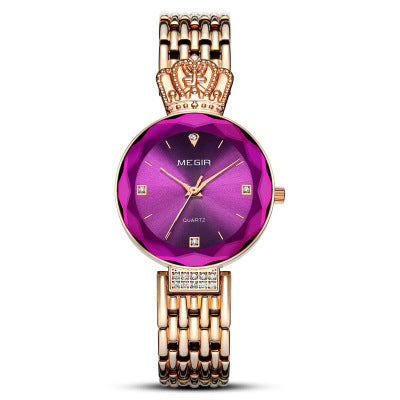 Cutting surface crown quartz female watch