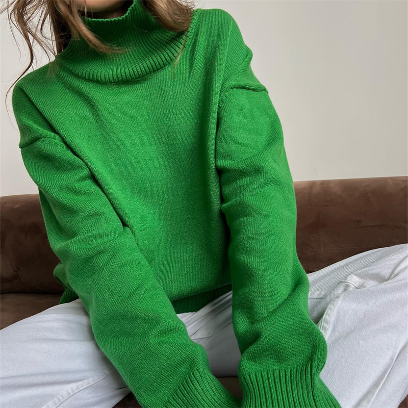 Women's Fashion Casual Turtleneck Loose Knit Sweater