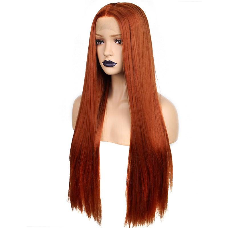Wig Female Front Lace Chemical Fiber Red Long Straight Hair