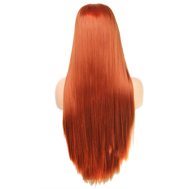 Wig Female Front Lace Chemical Fiber Red Long Straight Hair