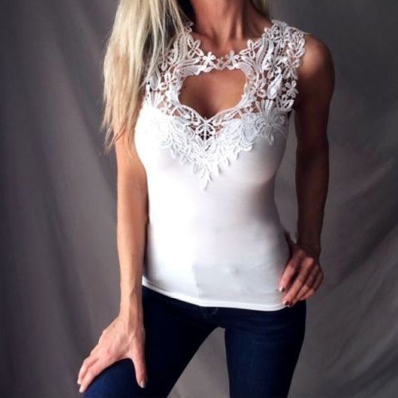 Lace Stitching Solid Color Top Sleeveless Tight-fitting Bottoming Vest
